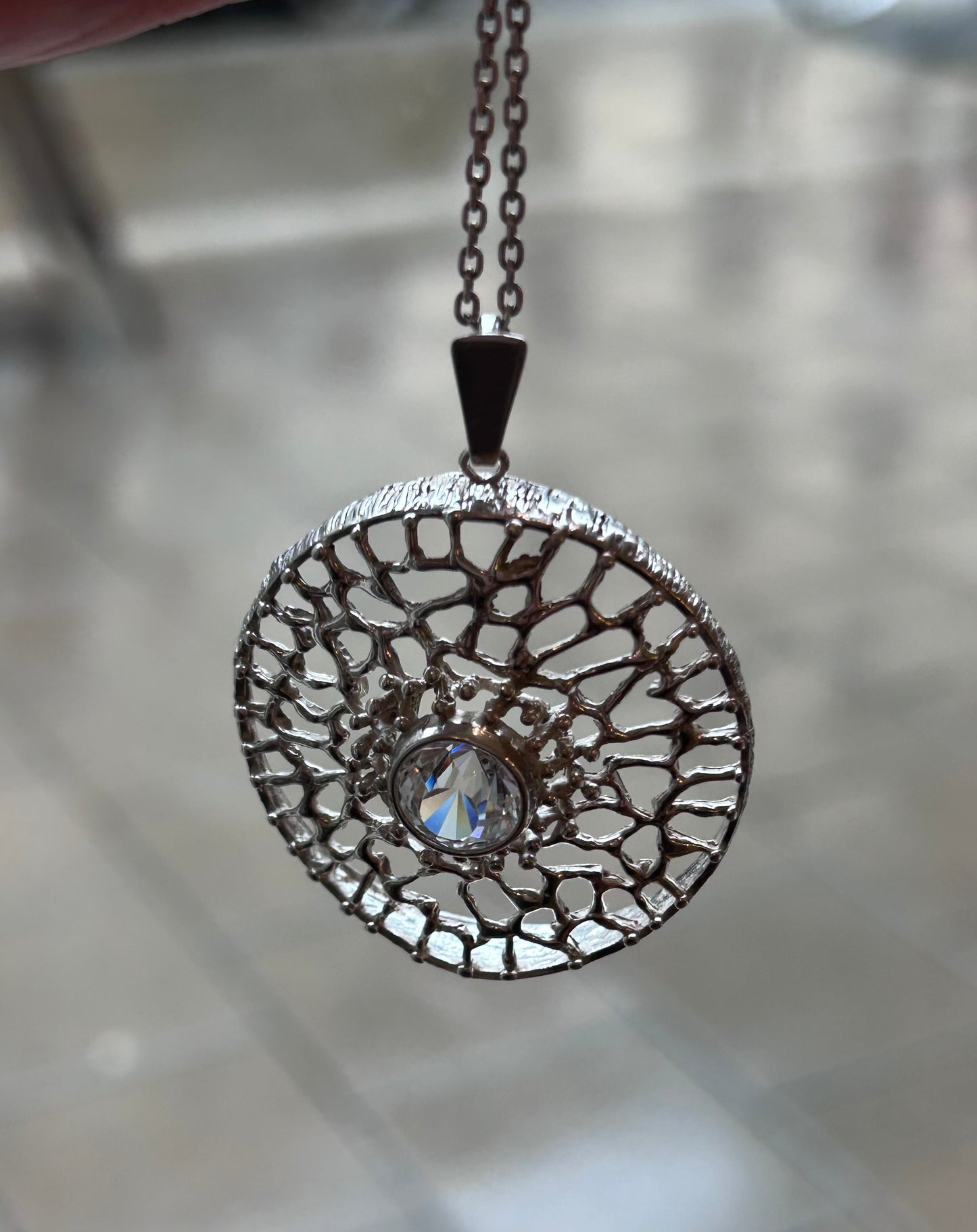 Large silver pendant with Rock crystal