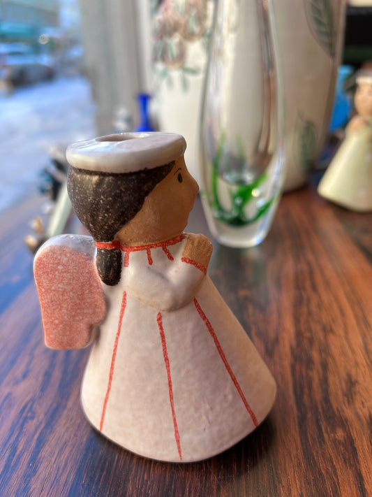 Lisa Larson - Adventsängel, vit med röda streck