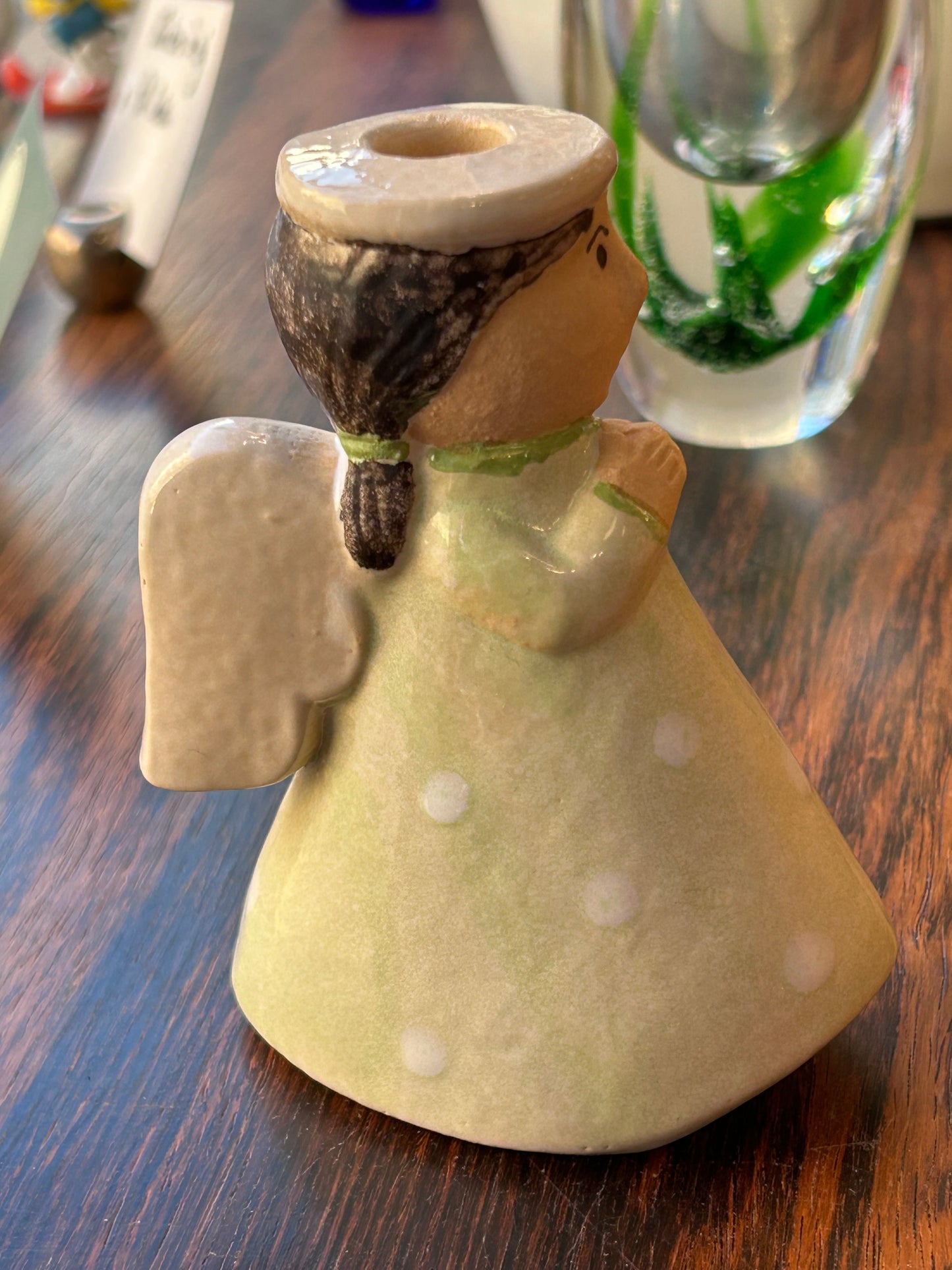 Lisa Larson - Adventsängel, ljusgrön med vita prickar