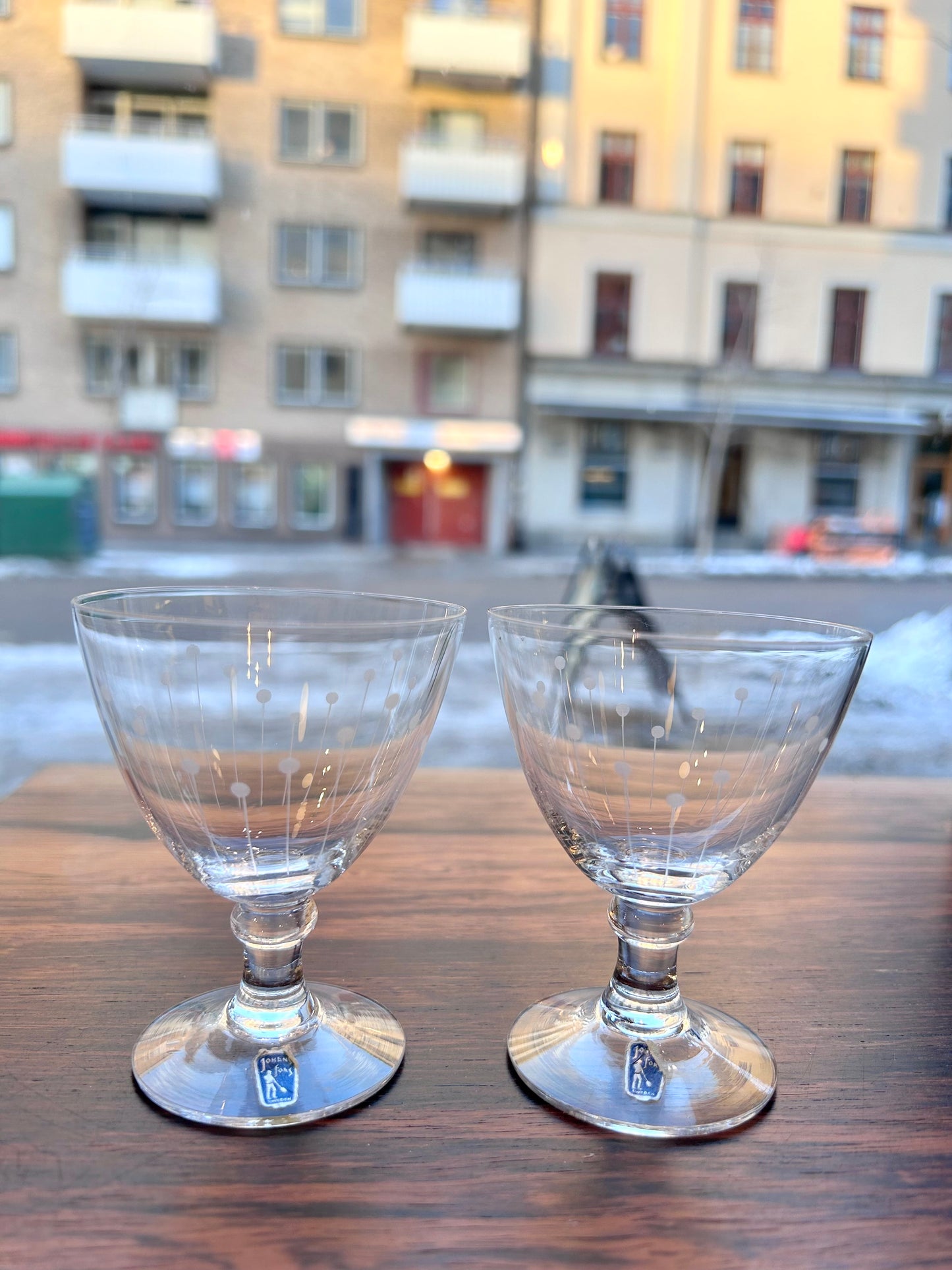 Johansfors, strong wine glass - Etched decoration of lines and circles
