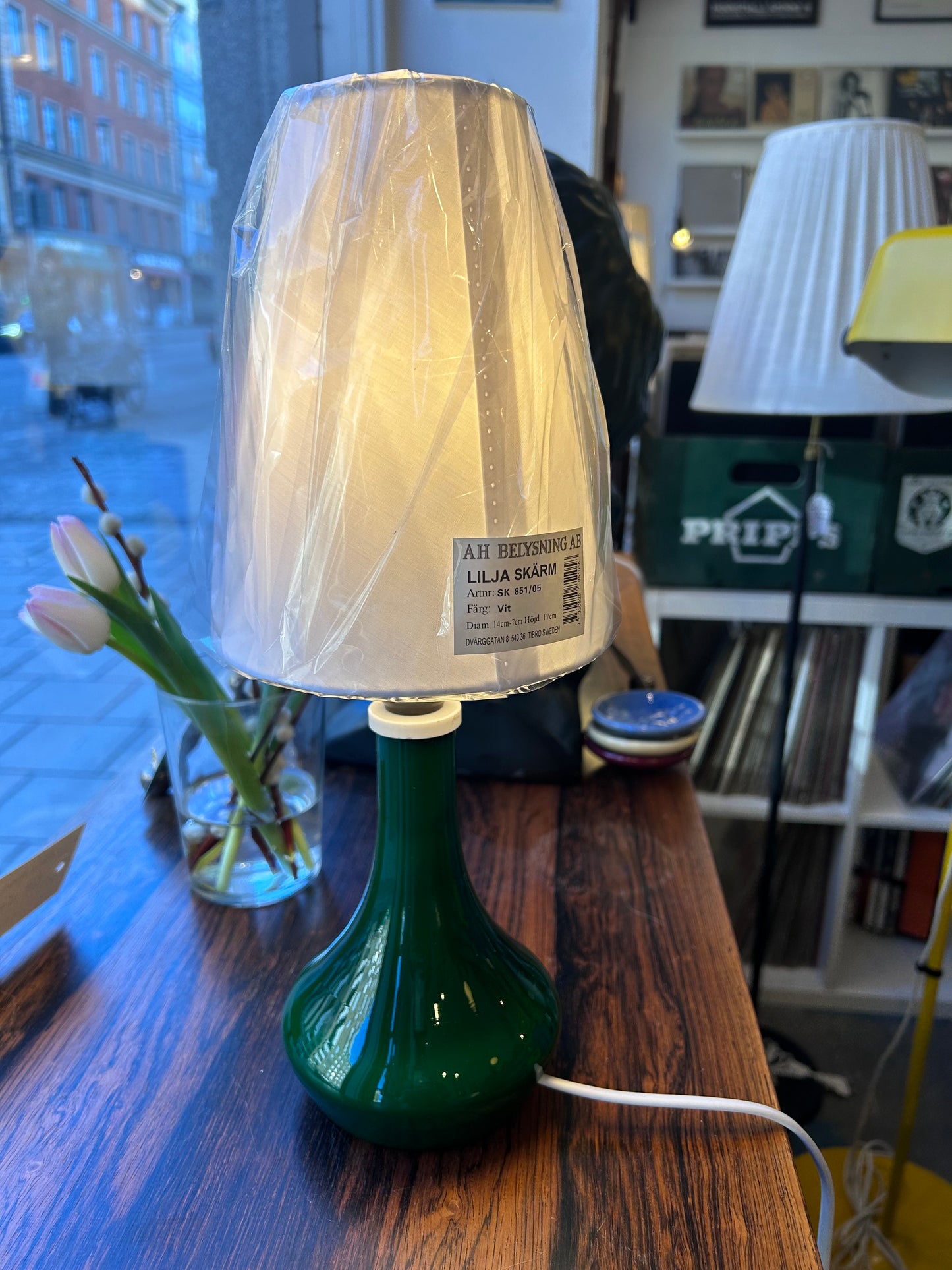 Bordslampa, grön, glas - Ny el Lampskärm från AH belysning
